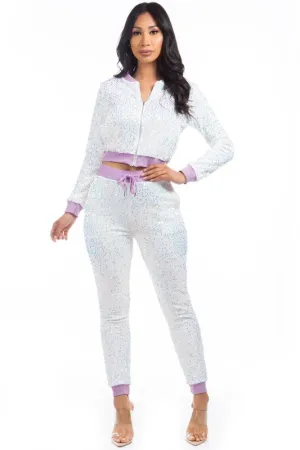 TEEK - WHITE SEQUIN TWO PIECE PANT SET