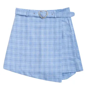 2019 Korean Fashion Women Summer A-line Skirts Female Plaid Slim Sashe Above Knee Mini Skirts Empire Chiffon Shorts Skirts