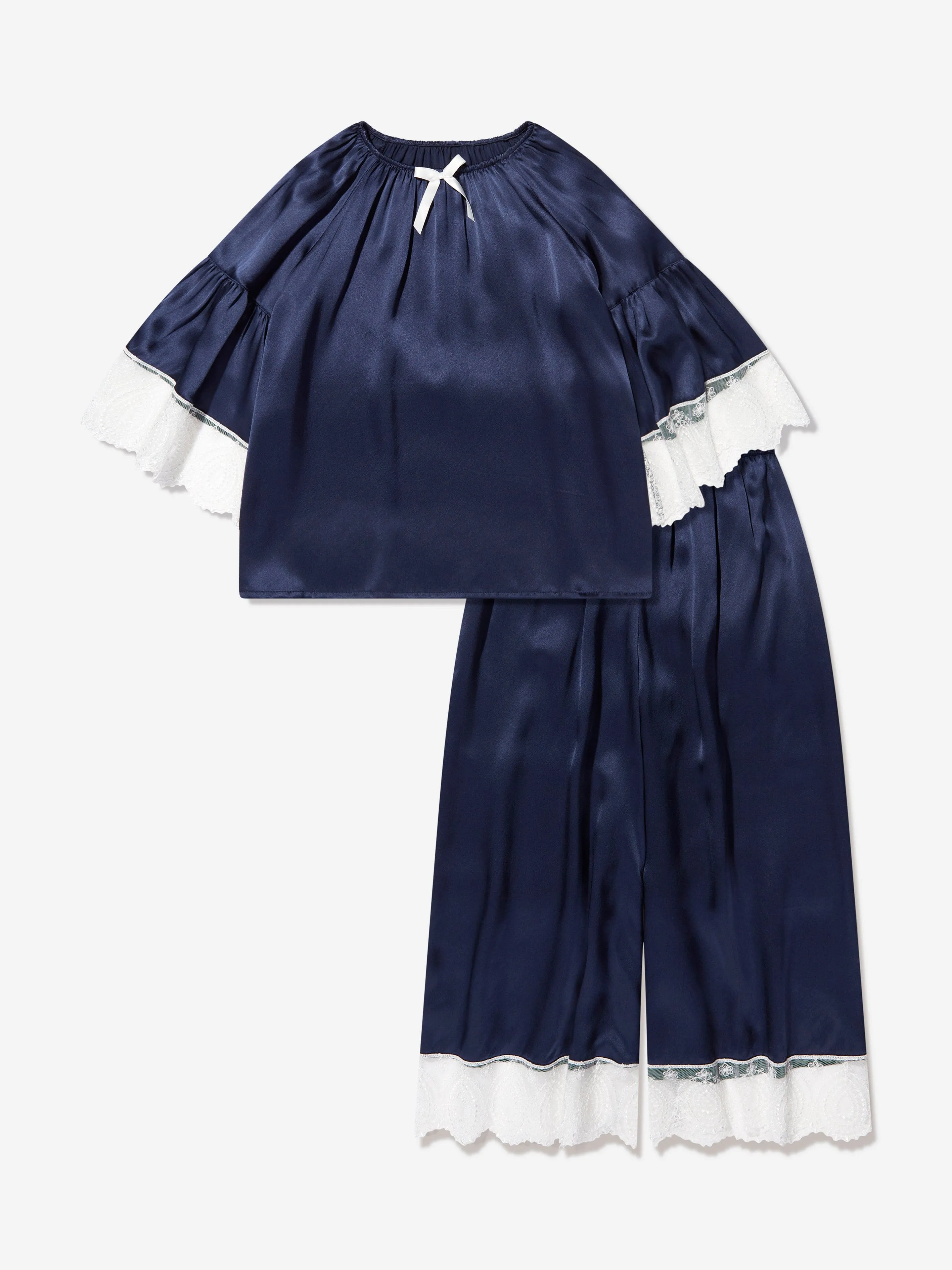 Amiki Children Girls Silk Adriana Pyjama Set in Navy