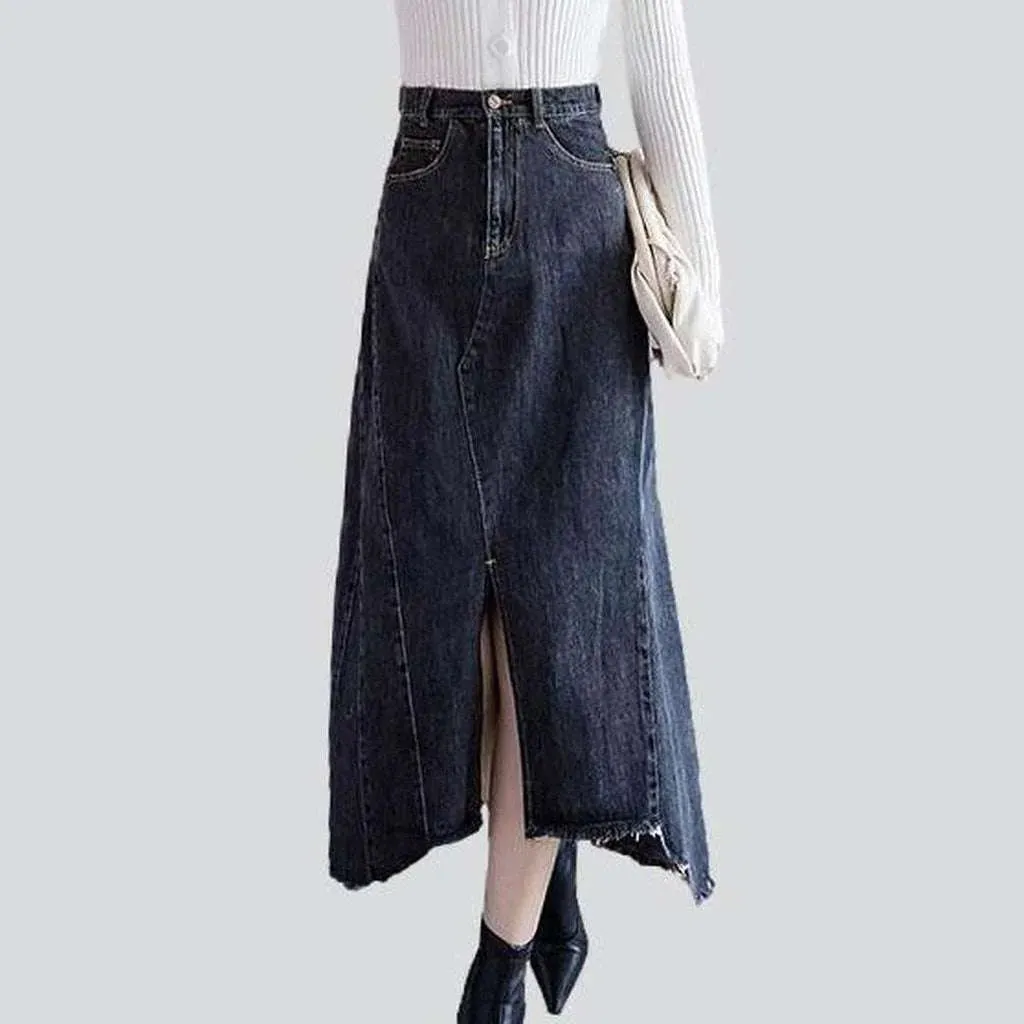 Asymmetric edge cut long skirt