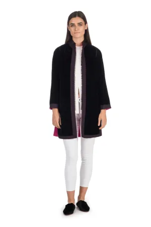 Aubergine Velvet Tunic Coat with Fuchsia Silk Lining