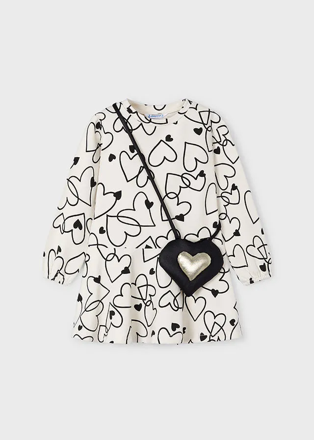 AW24 Mayoral Girls Cream & Black Heart Dress