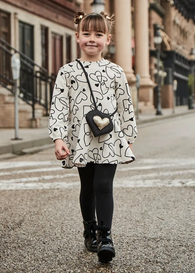 AW24 Mayoral Girls Cream & Black Heart Dress