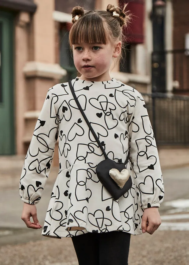 AW24 Mayoral Girls Cream & Black Heart Dress