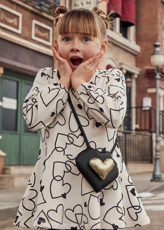 AW24 Mayoral Girls Cream & Black Heart Dress