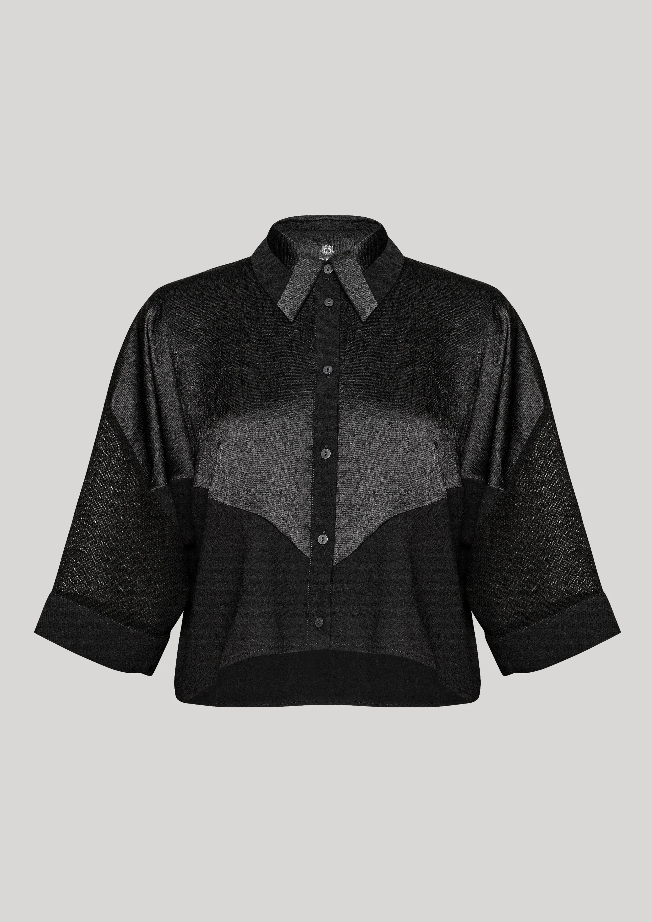 BLOUSE SHORT SLEEVES - SHINY/MESH black