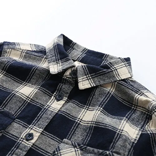 Boy Navy/White/Black/Red Plaid Long Sleeve Flannel Shirts with Pockets