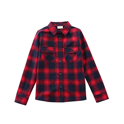 Boy Navy/White/Black/Red Plaid Long Sleeve Flannel Shirts with Pockets