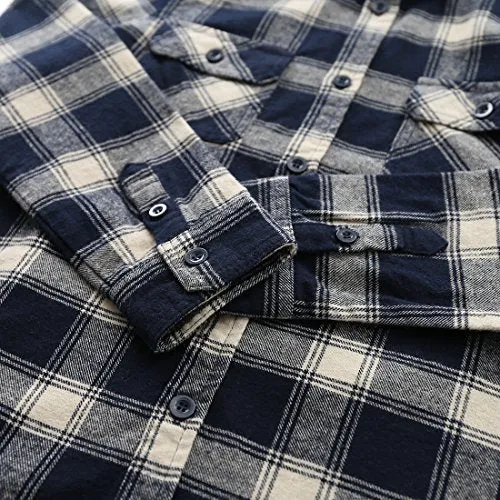 Boy Navy/White/Black/Red Plaid Long Sleeve Flannel Shirts with Pockets