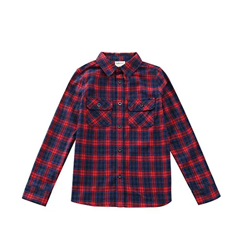 Boy Navy/White/Black/Red Plaid Long Sleeve Flannel Shirts with Pockets