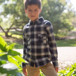 Boy Navy/White/Black/Red Plaid Long Sleeve Flannel Shirts with Pockets