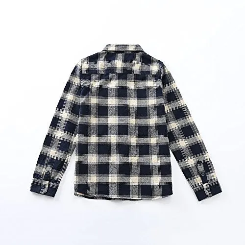 Boy Navy/White/Black/Red Plaid Long Sleeve Flannel Shirts with Pockets