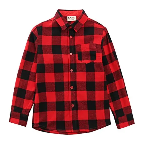 Boy Red Plaid Flannel Long Sleeve Shirt