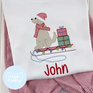 Boy Shirt - Dog on Sleigh with Gifts