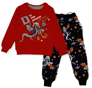 Boys Melton Pajama - Dragons - Red