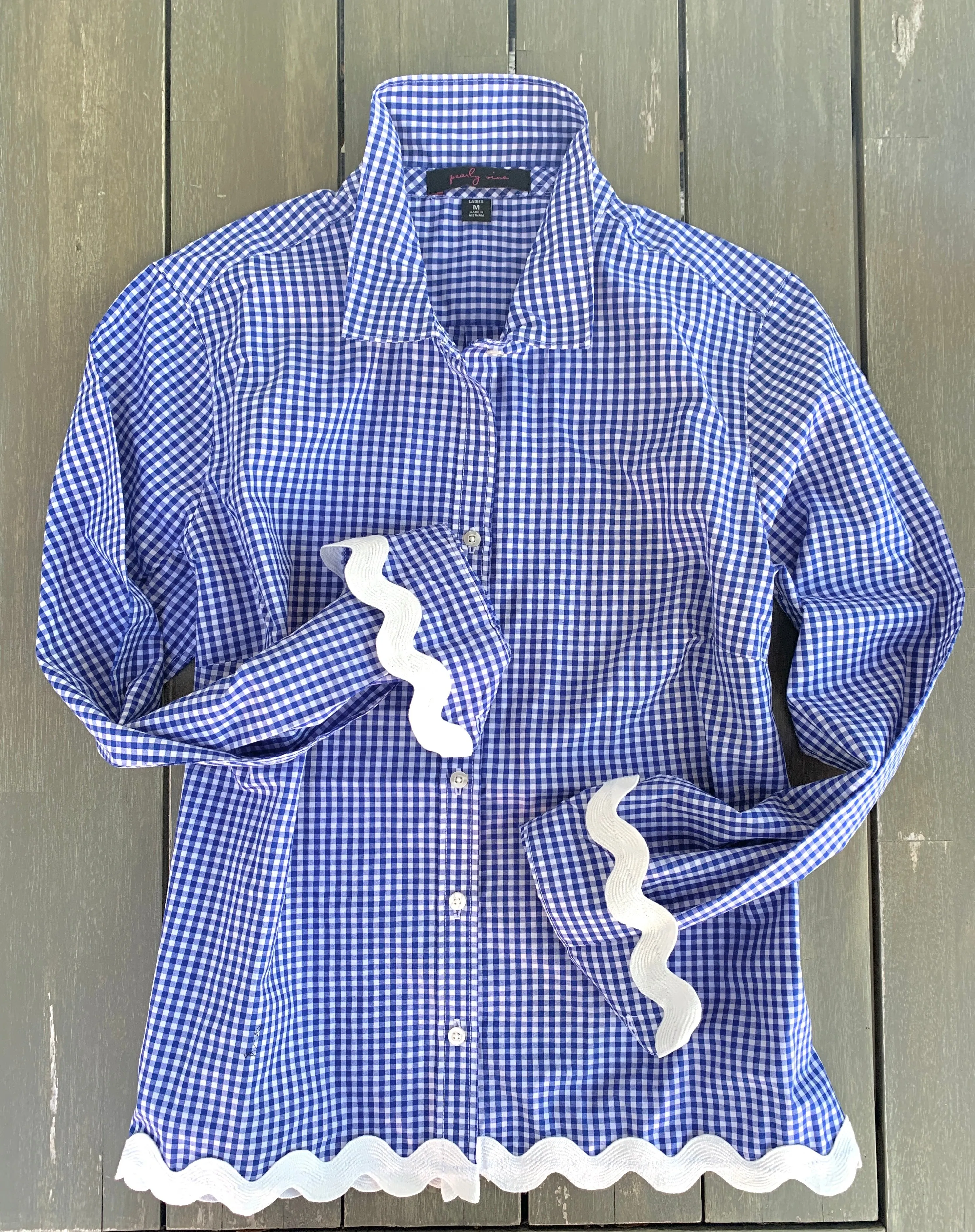 Bridget Gingham Ric Rac Shirt (GRR Ryl-White)