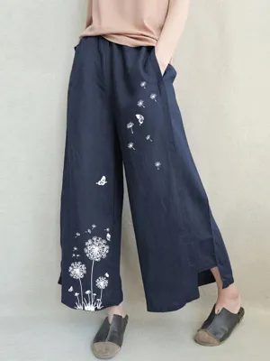 Casual Loose Printed Cotton and Linen Pants