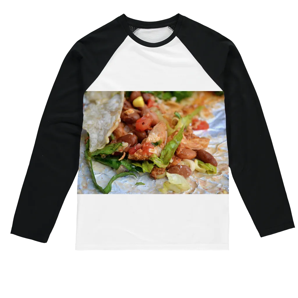 Chicken Burrito Sublimation Baseball Long Sleeve T-Shirt