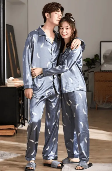 Couple Ice Silk Long-Sleeved Thin Silk Pajamas