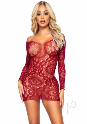 Crochet Long Sleeve Mini Dress Os Burg