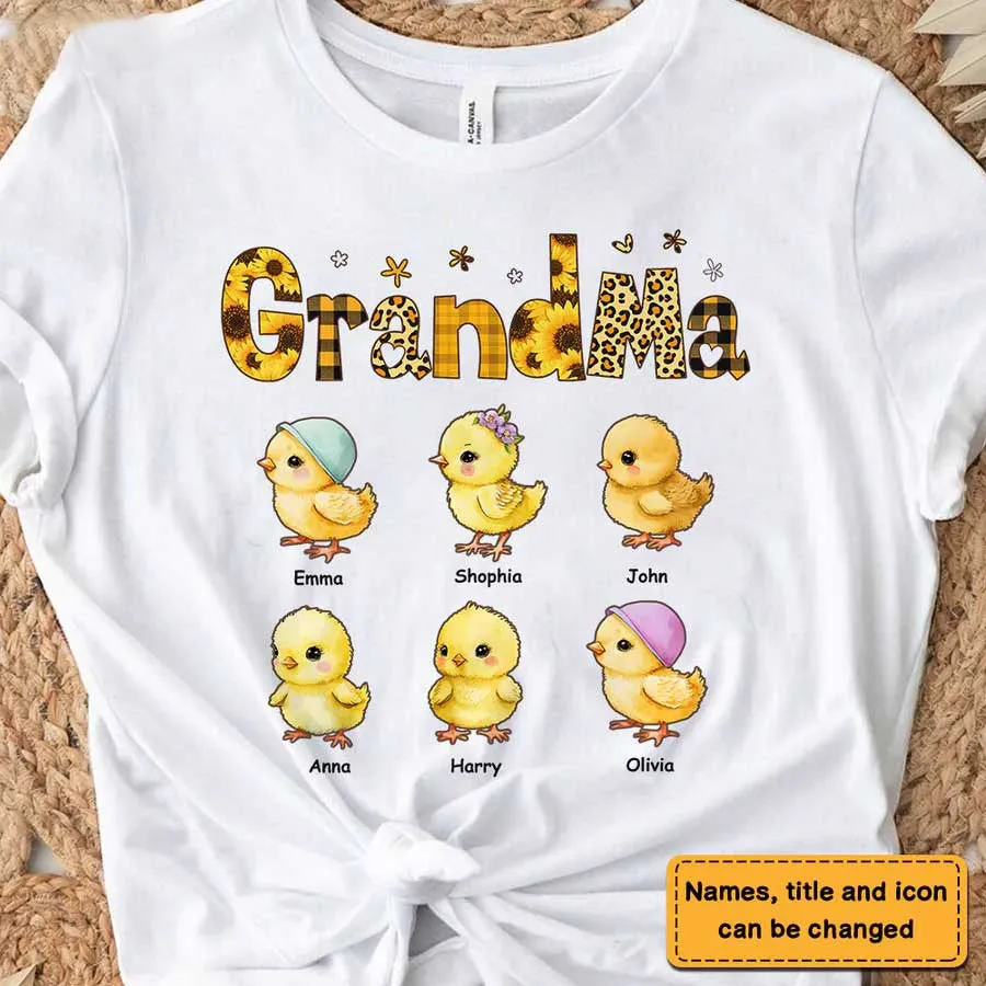 Customized Grandma's little Chicken Grandma T Shirt , Gift for Mom, Farmers