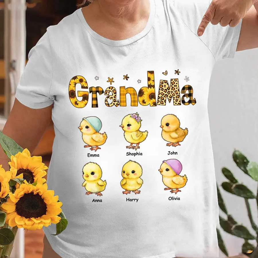 Customized Grandma's little Chicken Grandma T Shirt , Gift for Mom, Farmers