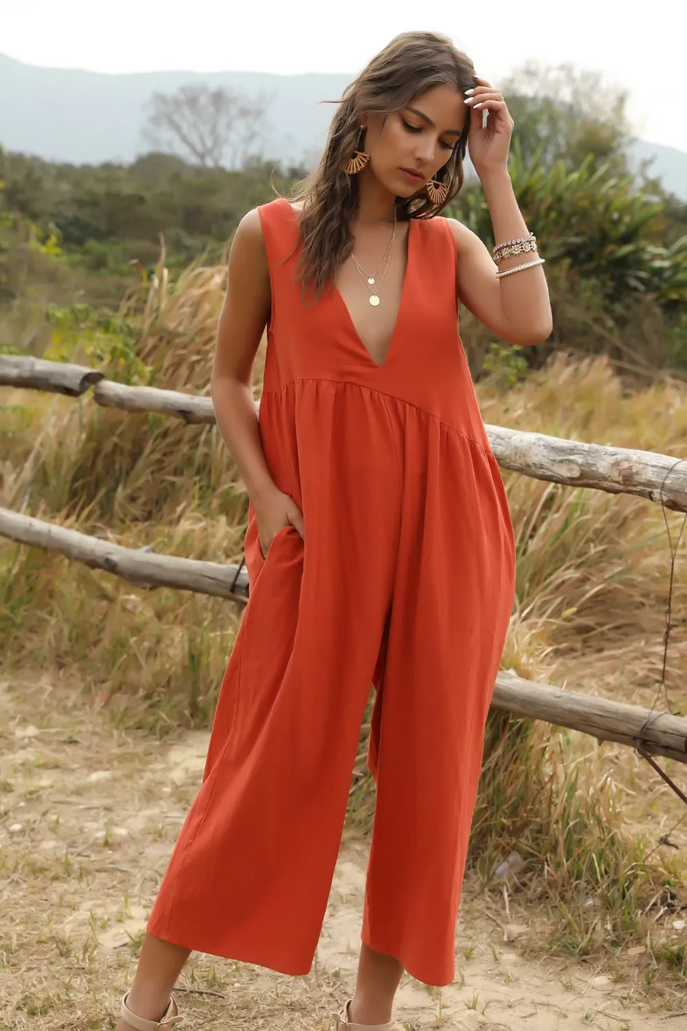 Deep V-strap Front and Back Jumpsuit