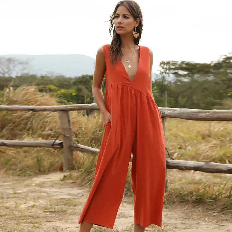 Deep V-strap Front and Back Jumpsuit