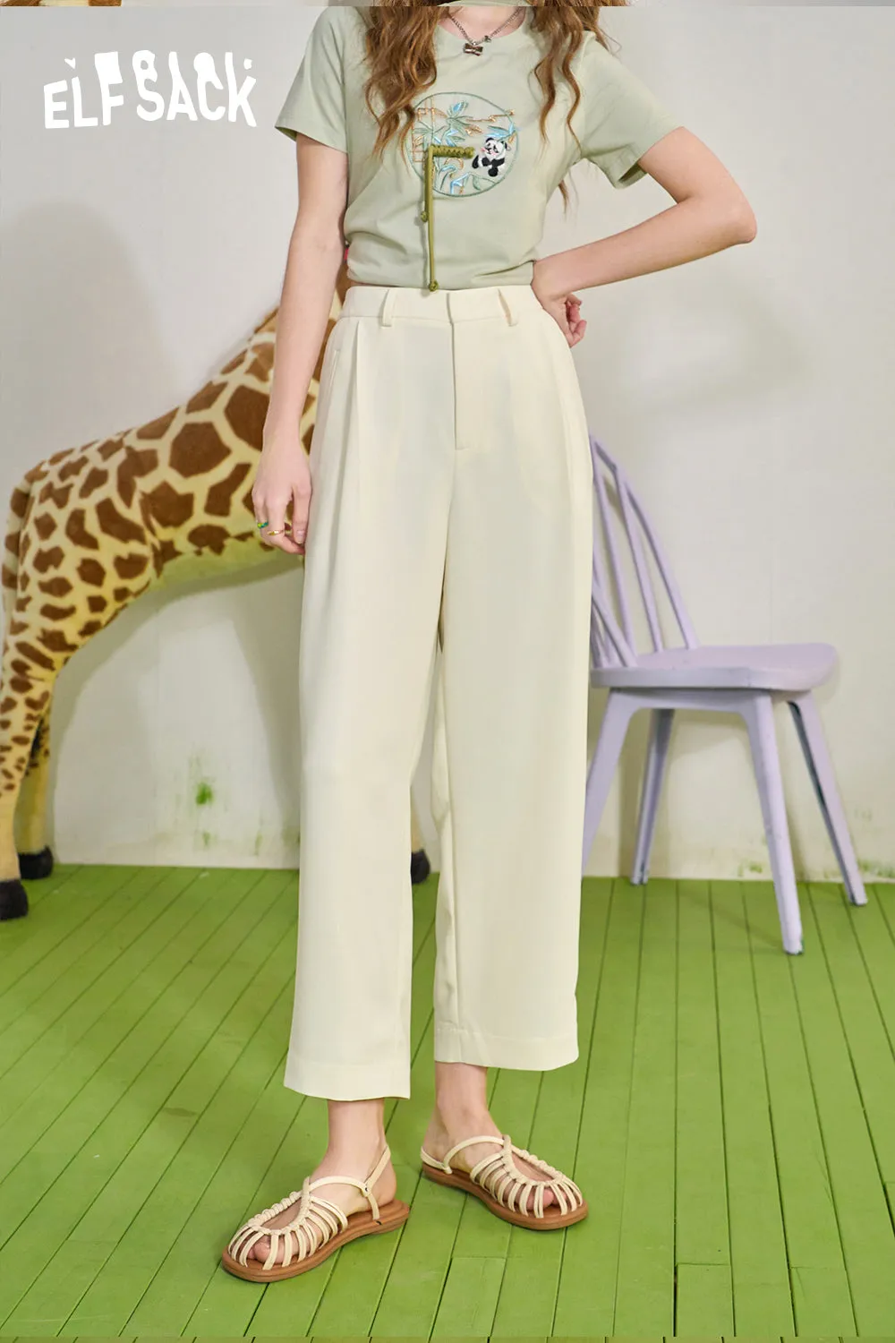 ELFSACK 2024 Summer New Straight Casual Suit Pants Women's Loose and Slimming Thin Pants