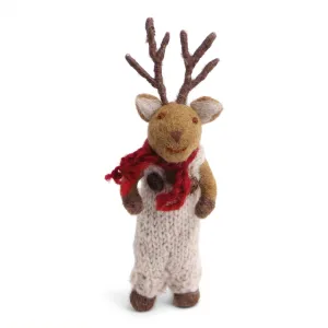 En Gry & Sif Small Brown Boy Deer with Grey Pants & Scarf