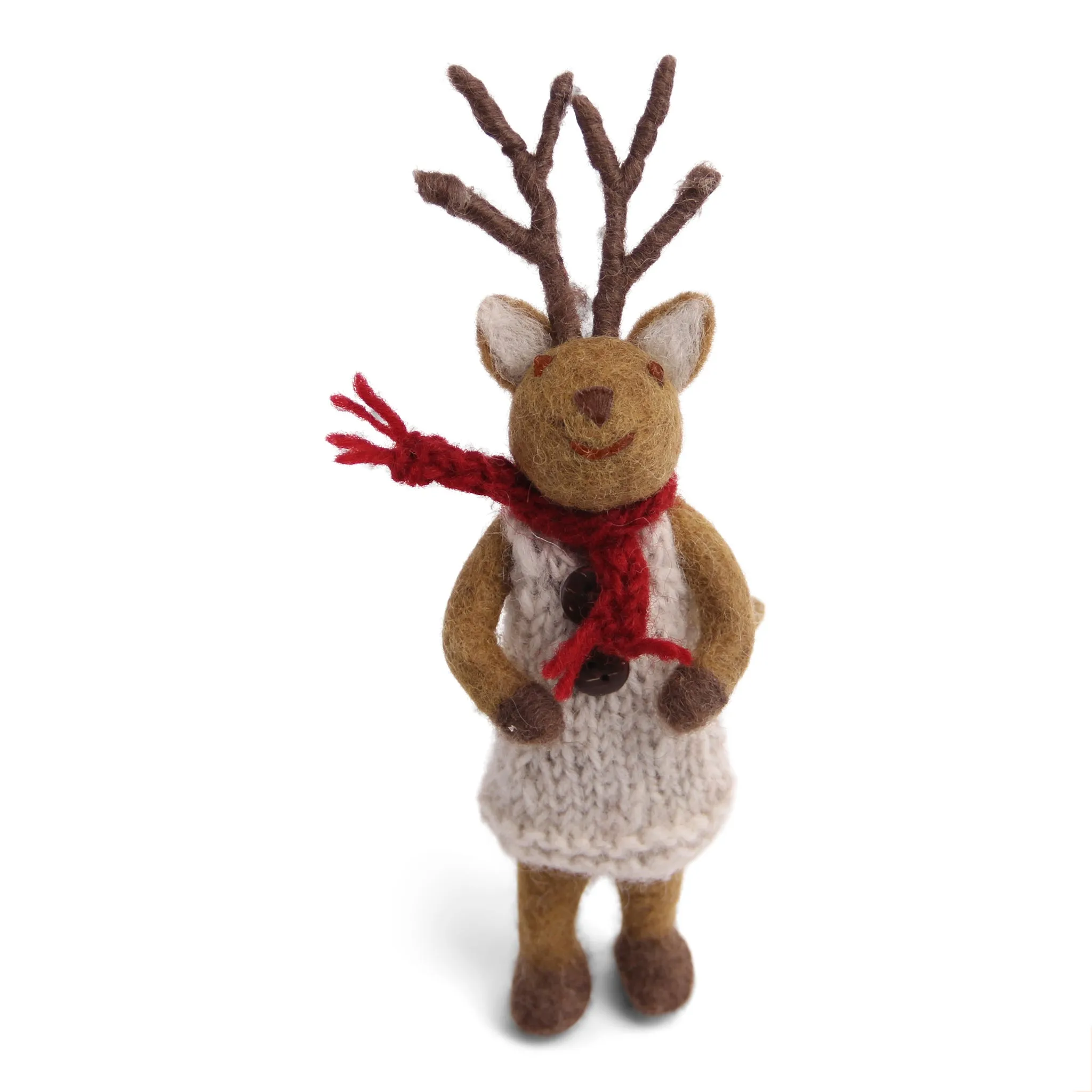 En Gry & Sif Small Brown Girl Deer with Grey Dress & Scarf