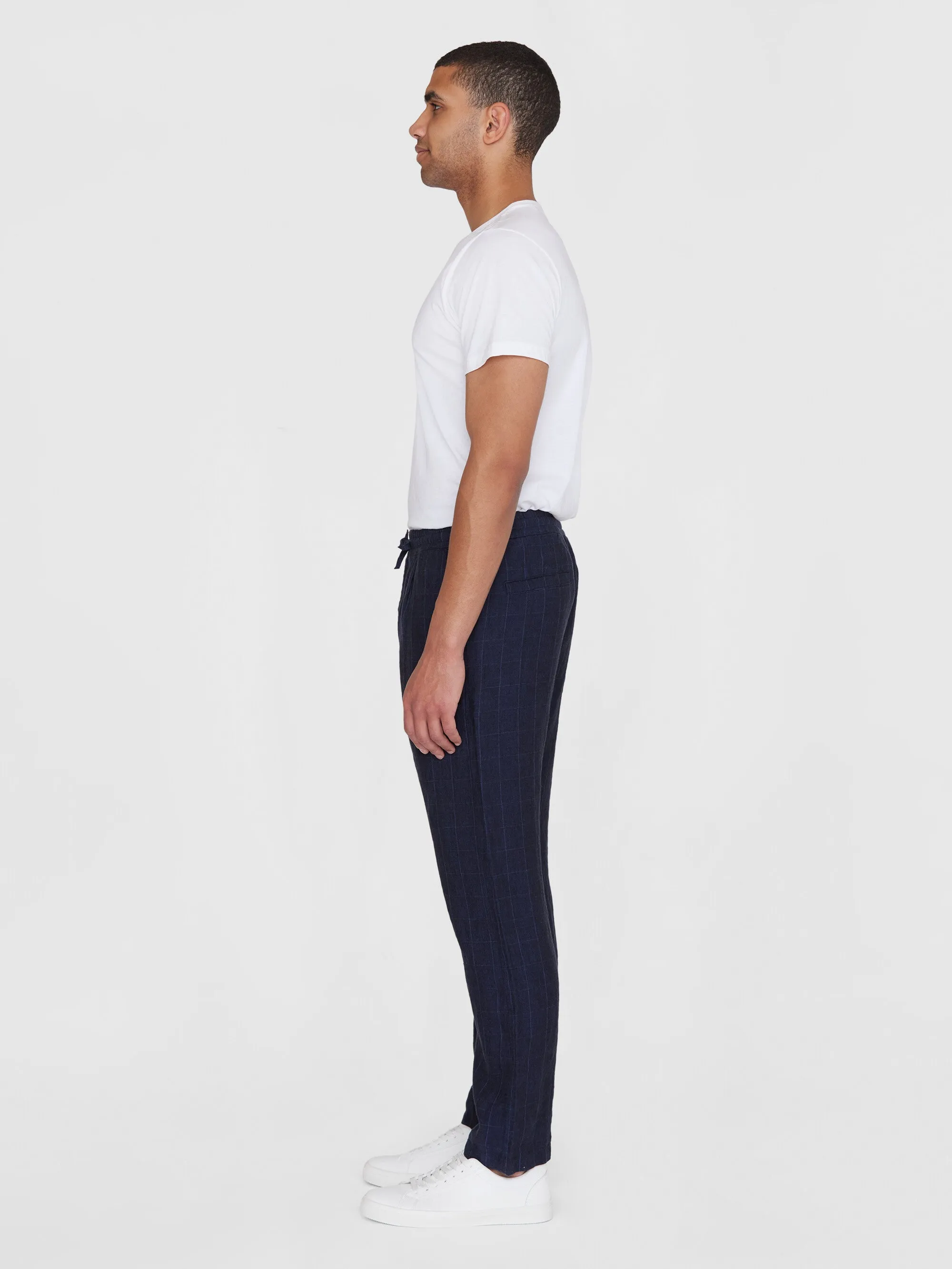 FIG loose checked linen pants - GOTS/Vegan - Night Sky