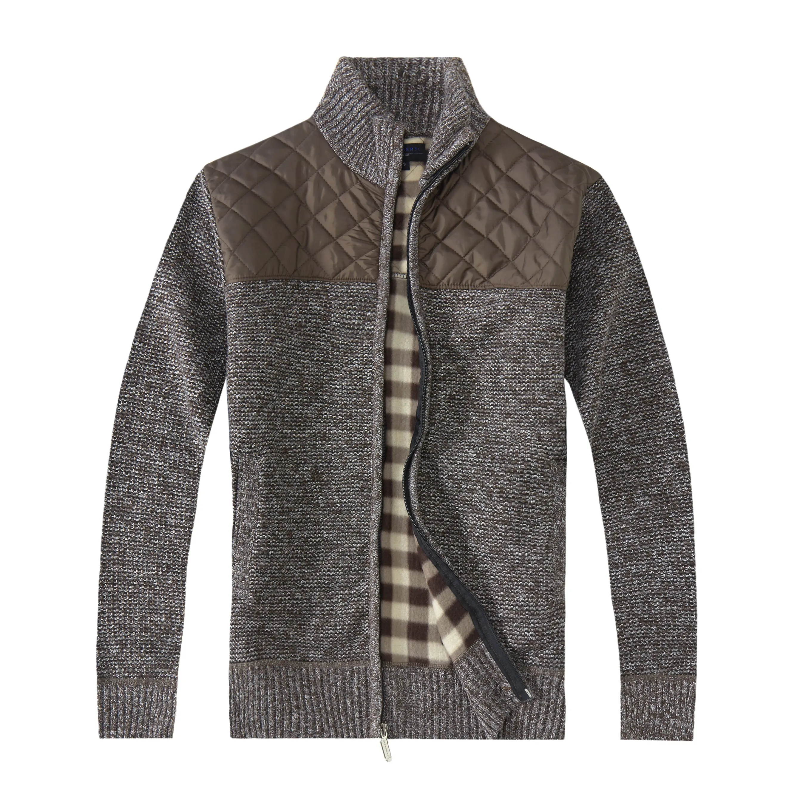 Gioberti Men's Marled Coffee Knitted Regular Fit Full Zip Cardigan Sweater with Soft Brushed Flannel Lining