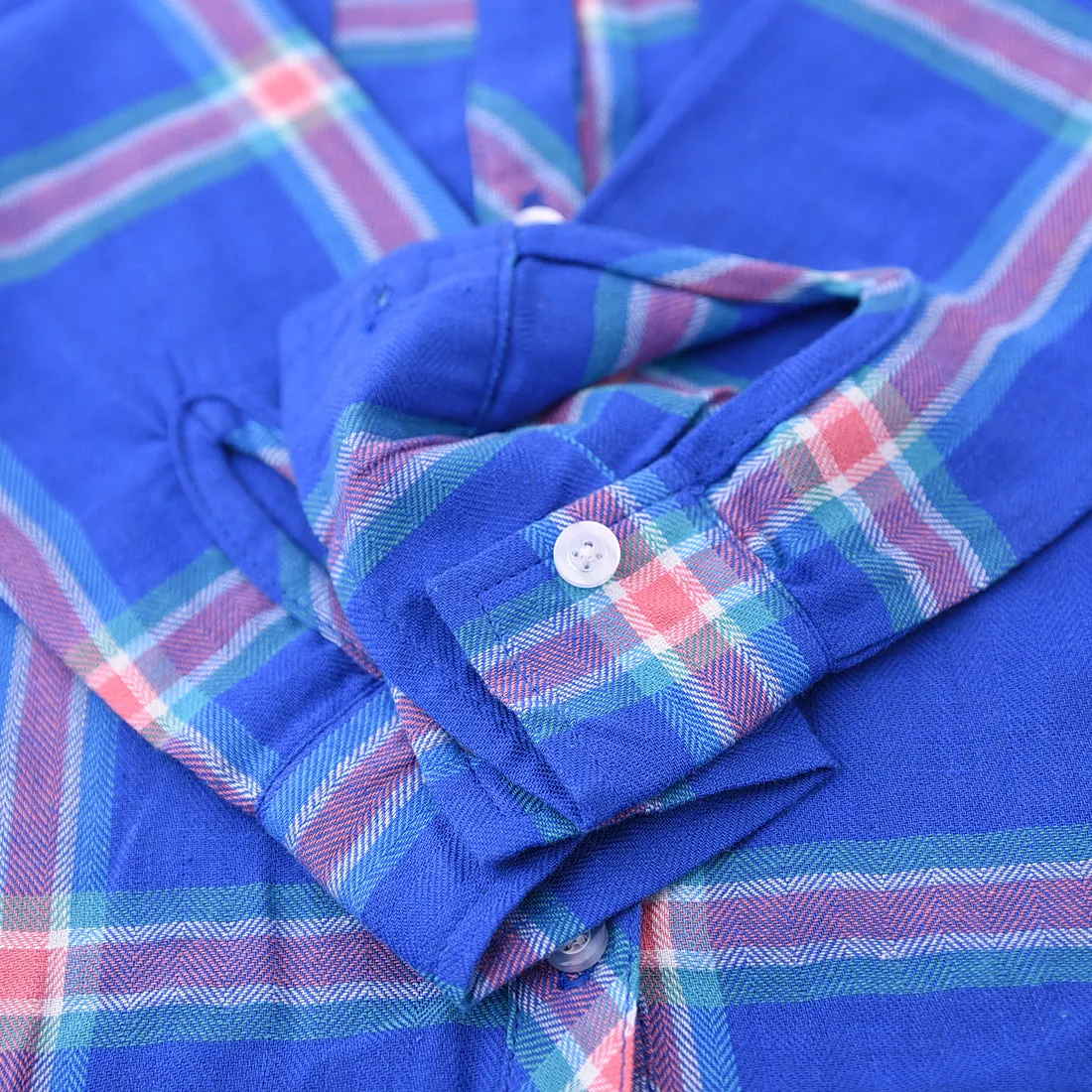 Girl Mandarin Collar Long Sleeve Blue/pink Plaid Shirt