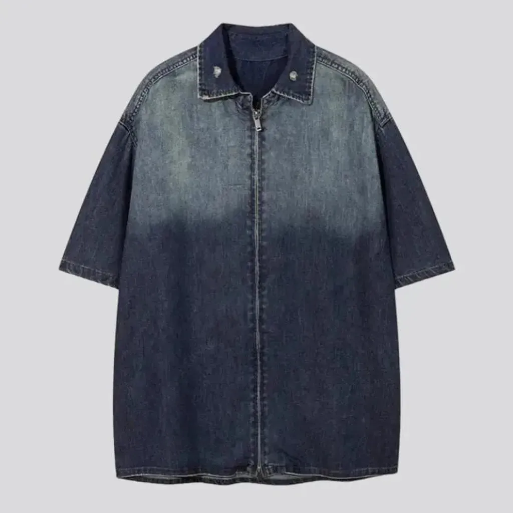 Half-sleeves contrast men's denim shirt