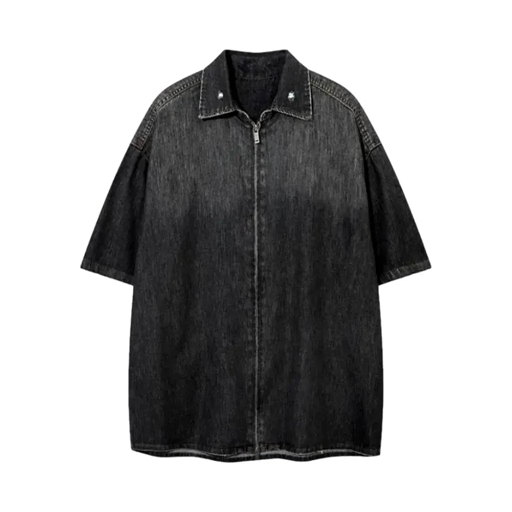 Half-sleeves contrast men's denim shirt