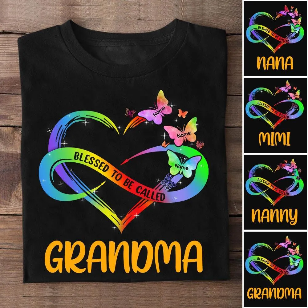 Heart Infinity Funny Grandma Shirt, Blessed To Be Called Mimi Shirt with Grandkids, Colorful Butterflies Nana Shirt