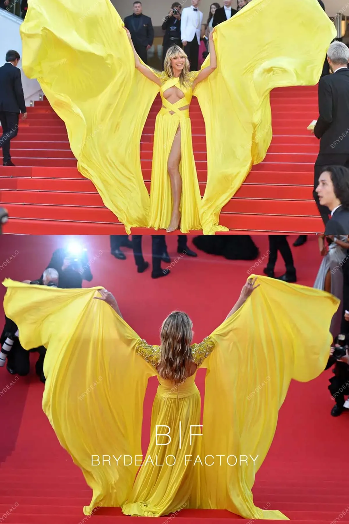 Heidi Klum 2023 Cannes Film Festival Yellow Chiffon Red Carpet Dress