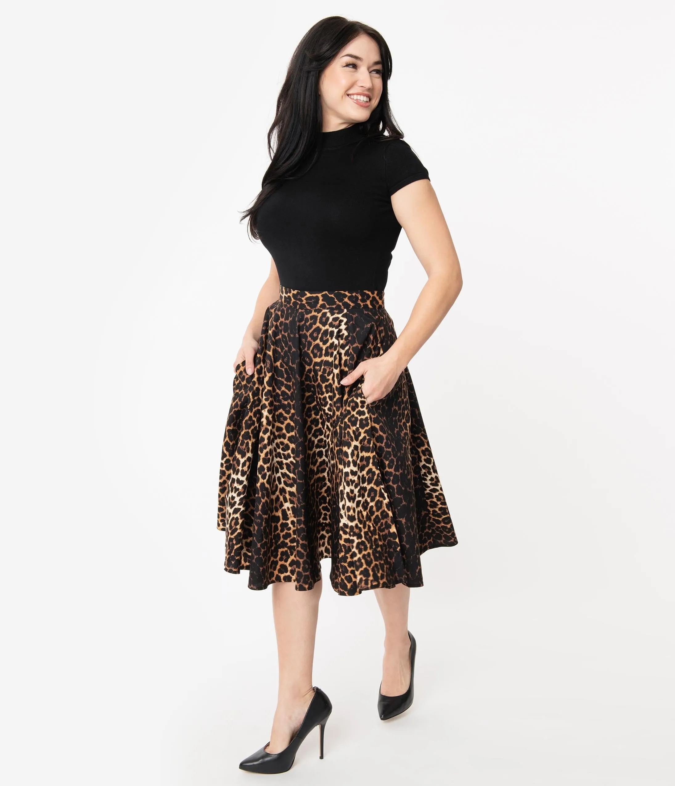 Hell Bunny 1950s Style Leopard Print Panthera Swing Skirt