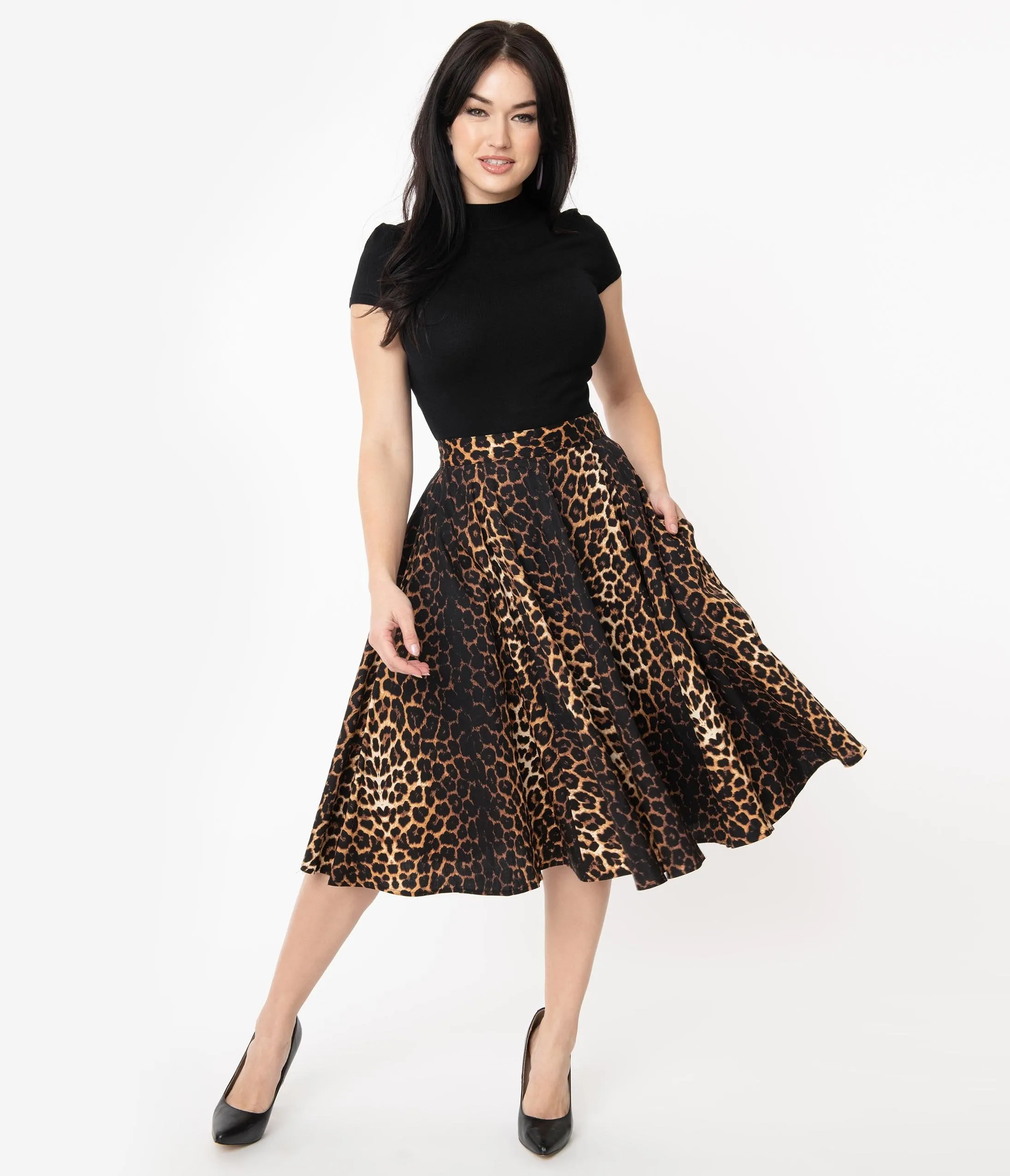 Hell Bunny 1950s Style Leopard Print Panthera Swing Skirt