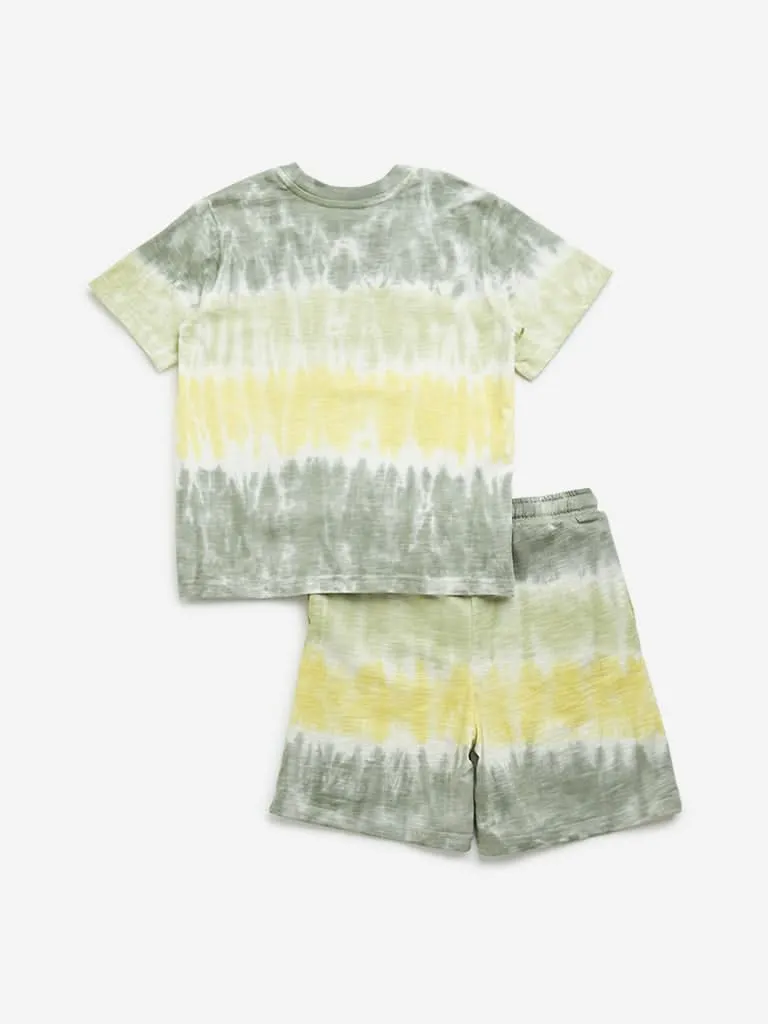 HOP Kids Sage Tie-Dye Cotton T-Shirt & Shorts Set