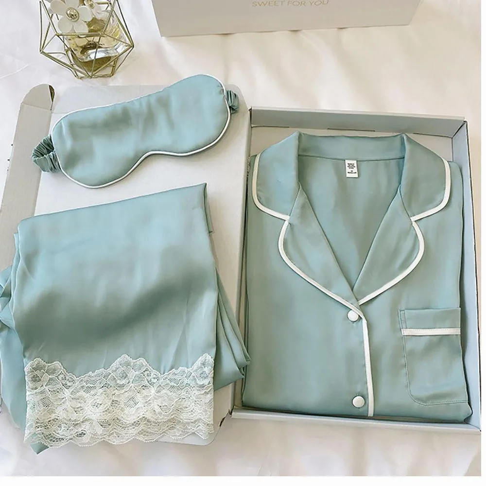 Ice Silk Pajamas Long Sleeve Simple Homewear Suit