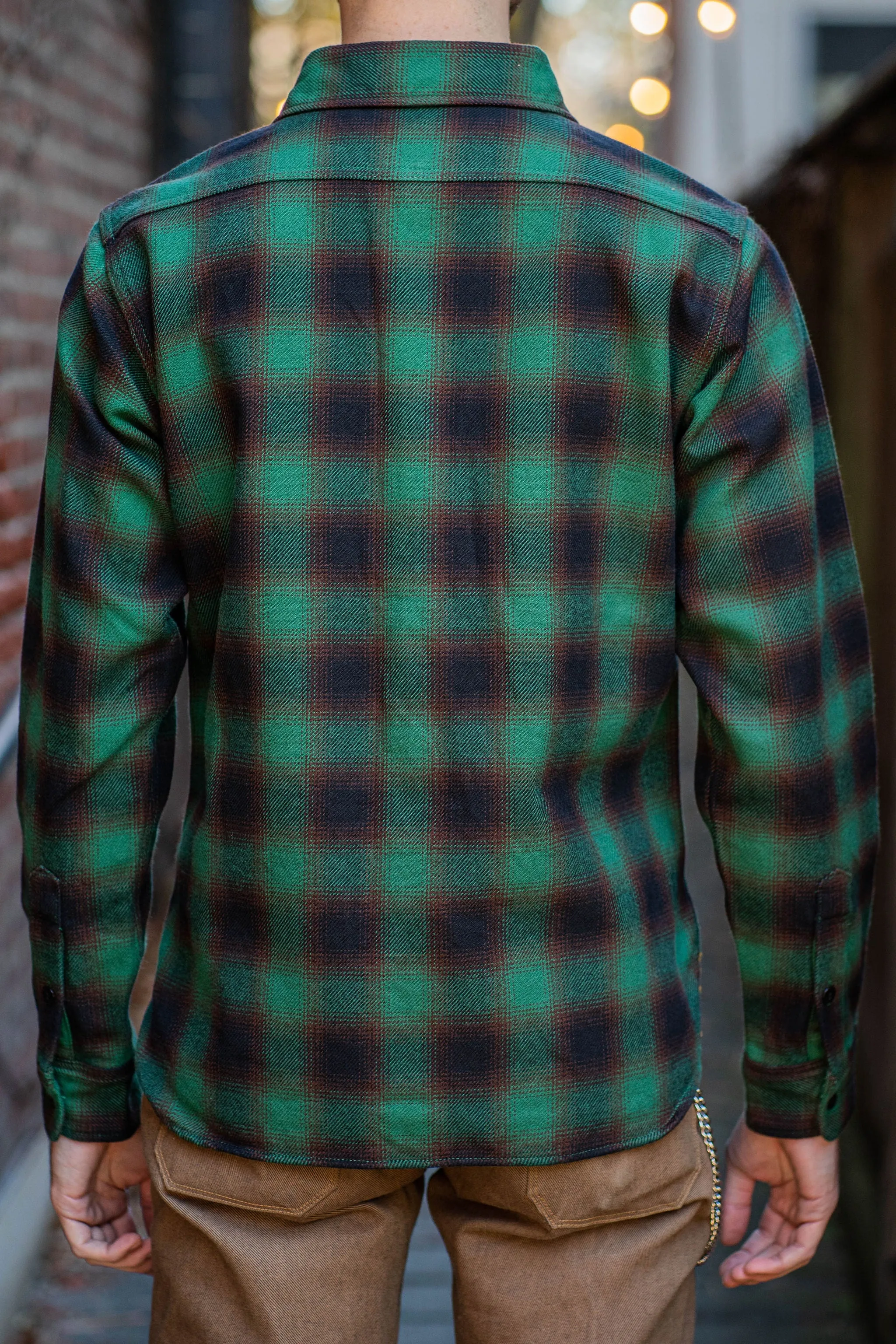 Iron Heart IHSH-379-GRN - Ultra Heavy Flannel Ombré Check Work Shirt - Green