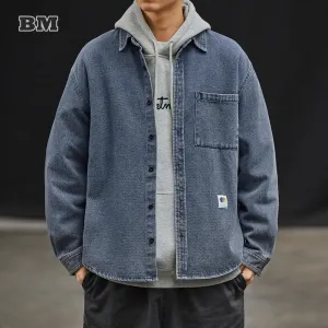 Japanese Streetwear Denim Shirt for Men - High Quality Casual Coat