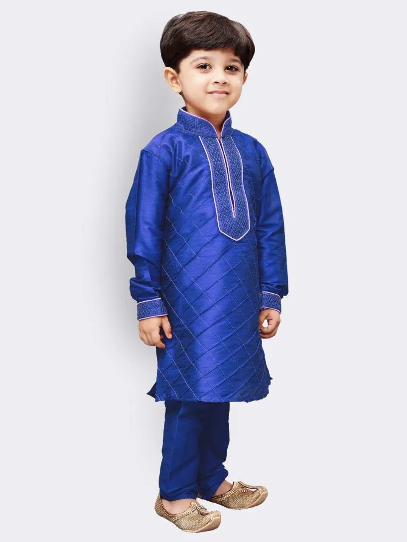 Jashvi Boys' Blue Cotton Silk Kurta and Pyjama Set