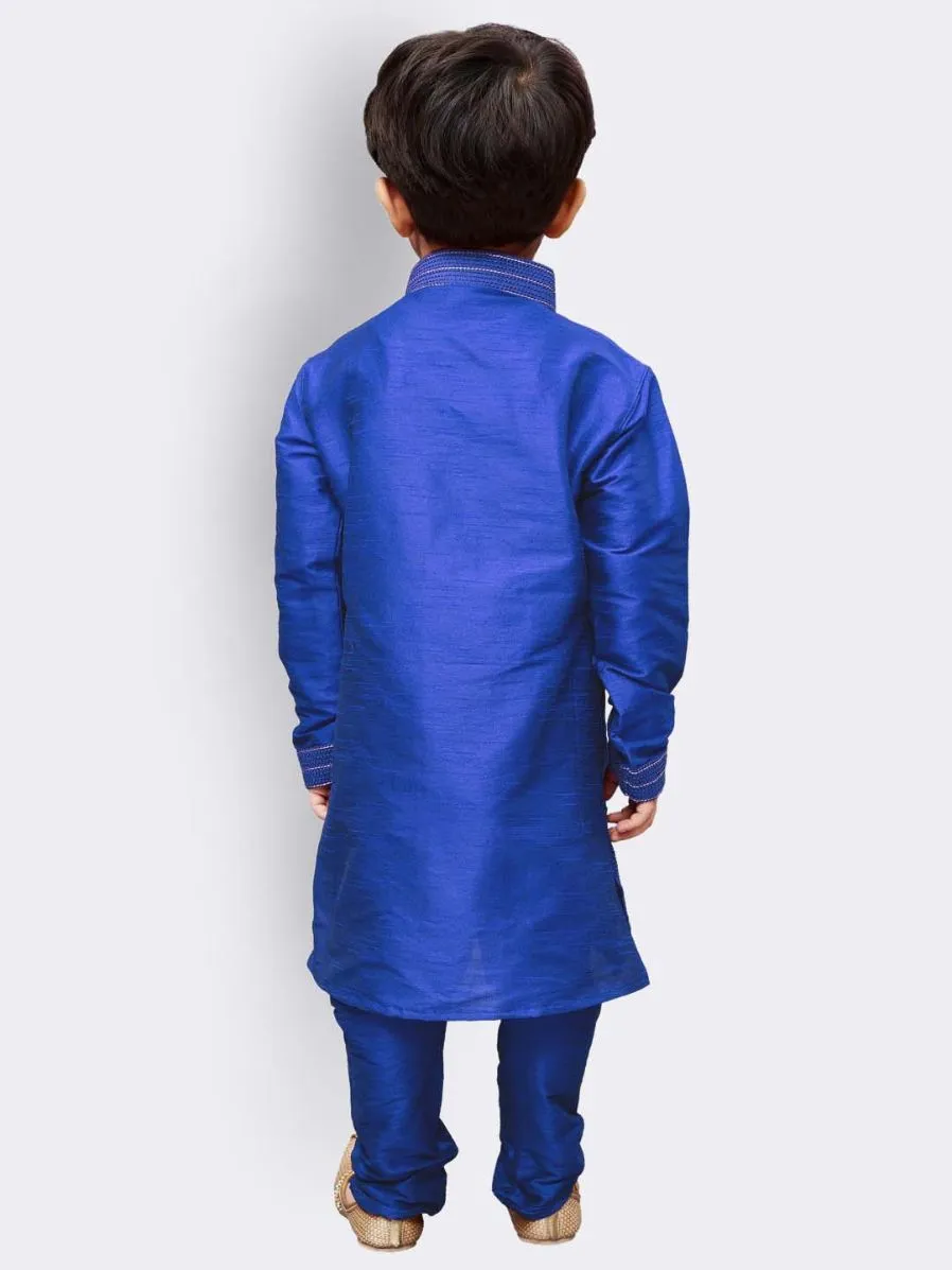 Jashvi Boys' Blue Cotton Silk Kurta and Pyjama Set