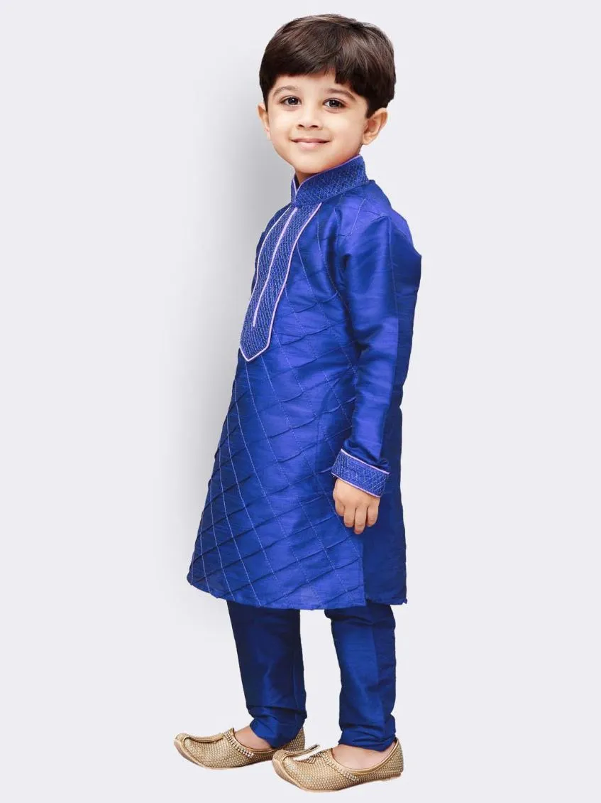 Jashvi Boys' Blue Cotton Silk Kurta and Pyjama Set