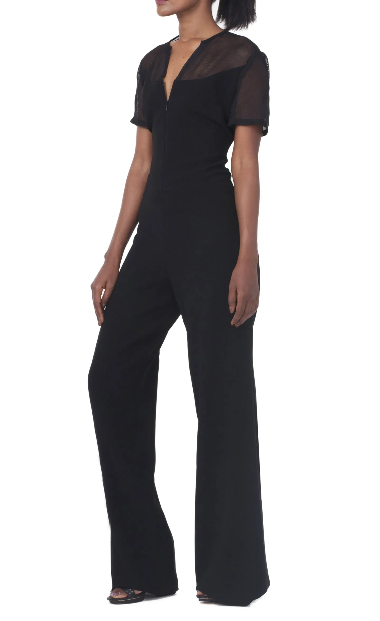 Jumpsuit Black with Semi-Sheer top Front and Full Back