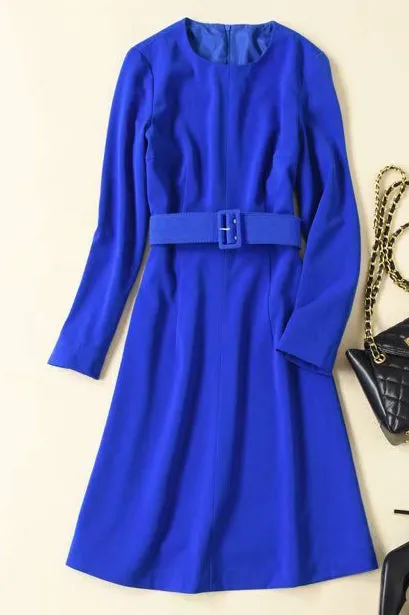 Kate Middleton Royal Blue Scoop A-line Dress With Belt