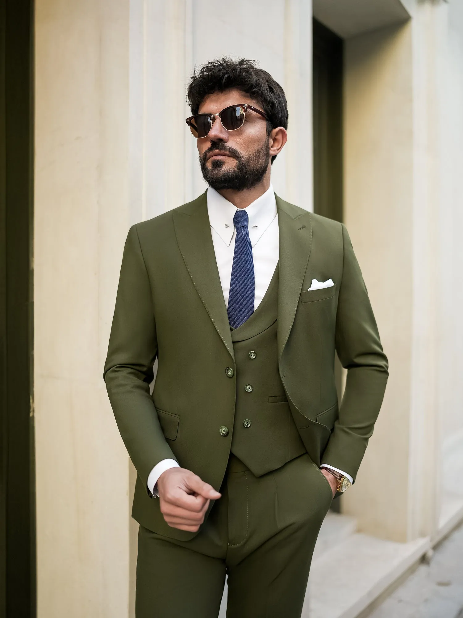 Khaki Modern-Fit Suit 3-Piece